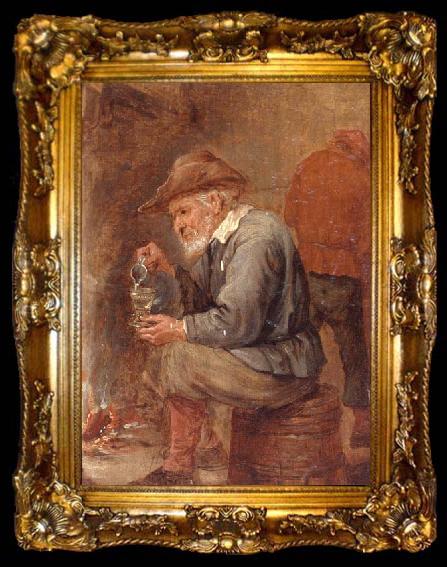 framed  unknow artist An old man sitting by the fire,pouring with into a roemer, ta009-2